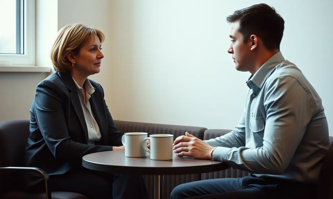 A woman leader listening closely to a member of her team