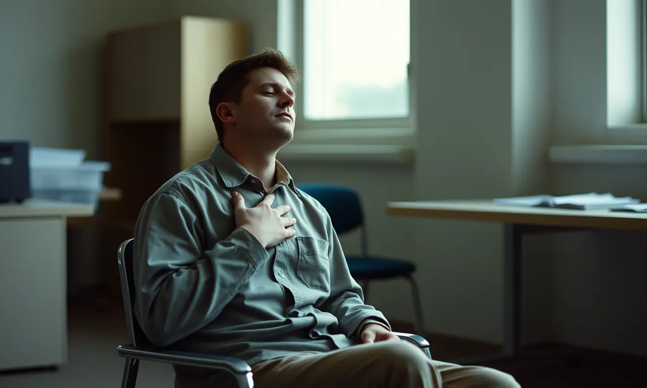 A worker pausing to breathe slowly during a shift
