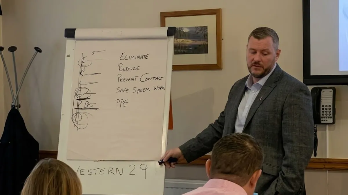 Gavin Thomas teaching at a flipchart during a training day