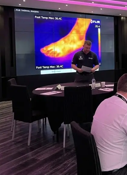 Gavin Thomas presenting a thermal image to a training group at round tables